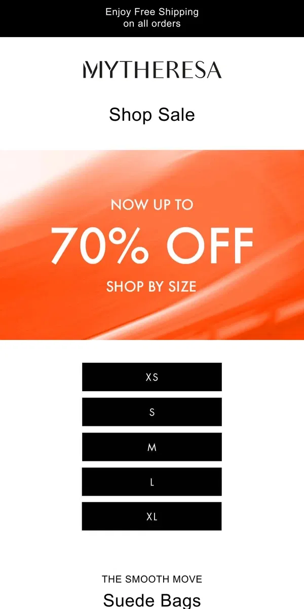 Email from Mytheresa. Shop your size on sale, now up to 70% off