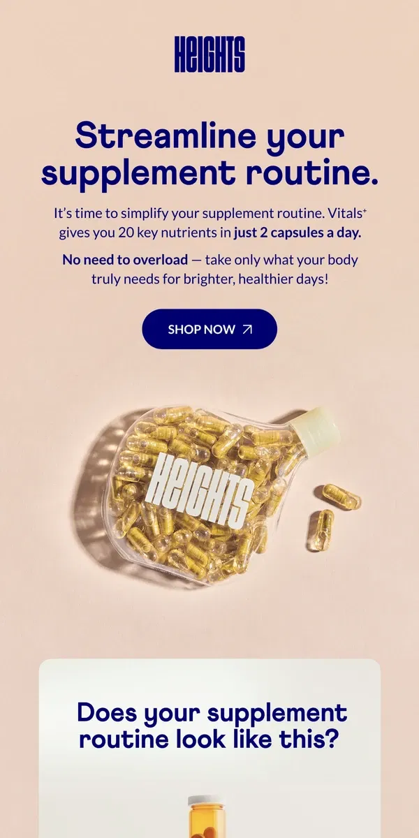 Email from Heights. Two capsules, 20 nutrients