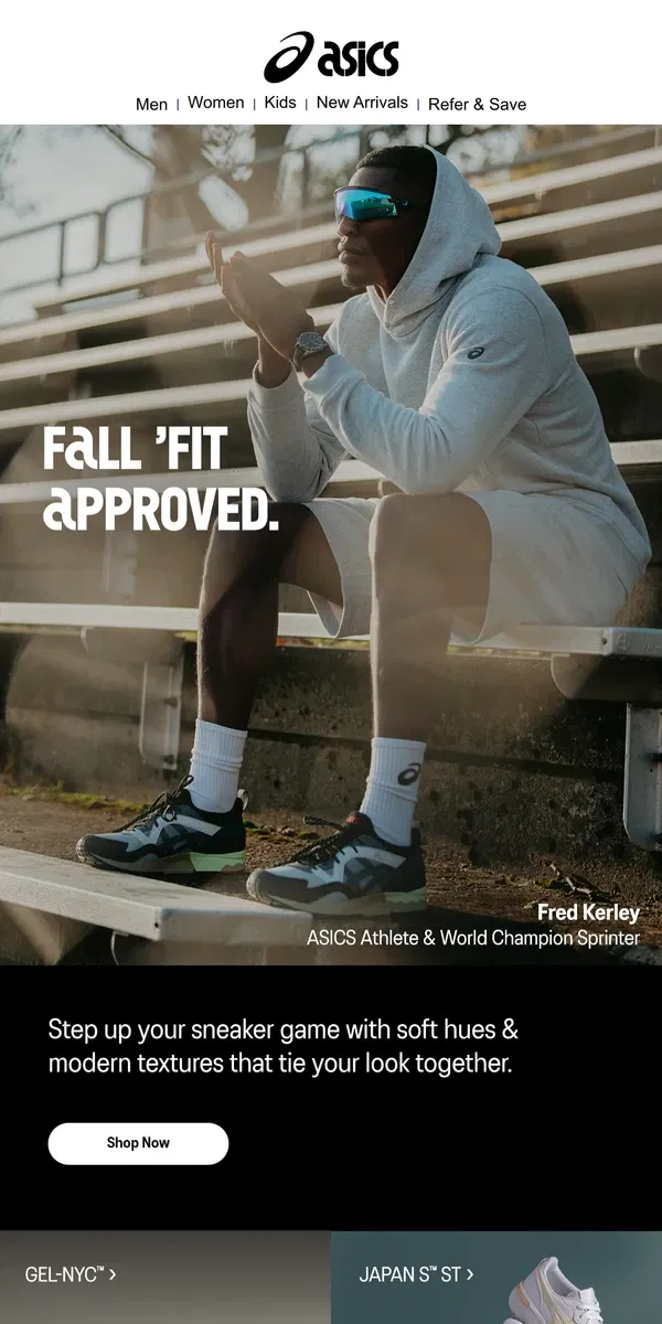 Email from ASICS. Crisp new sneakers made for fall.