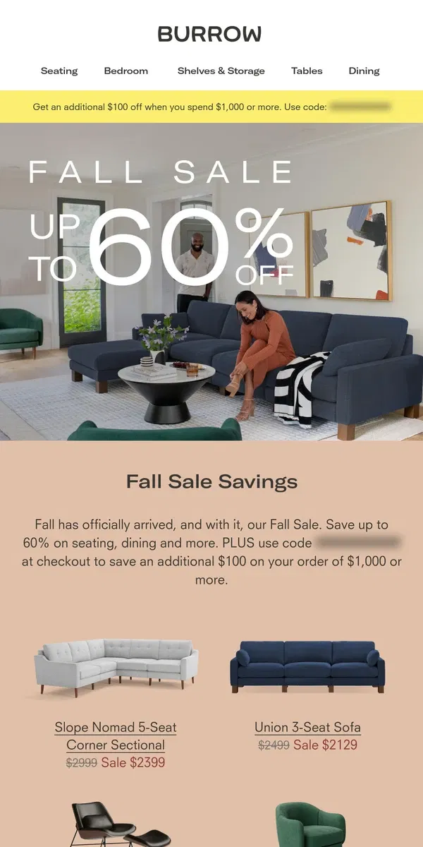 Email from Burrow. Fall into savings