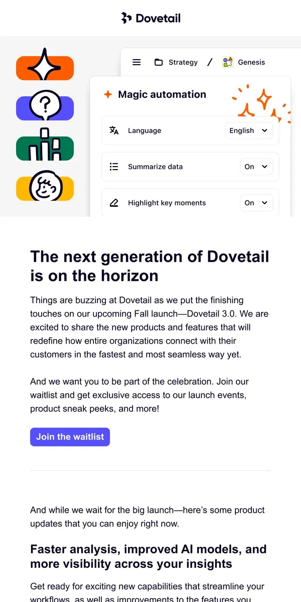 Email from Dovetail. You’re invited to our biggest product launch yet