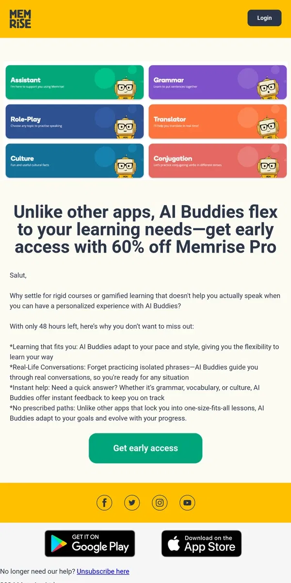 Email from Memrise. No more one-size-fits-all – AI Buddies are tailored to your learning style