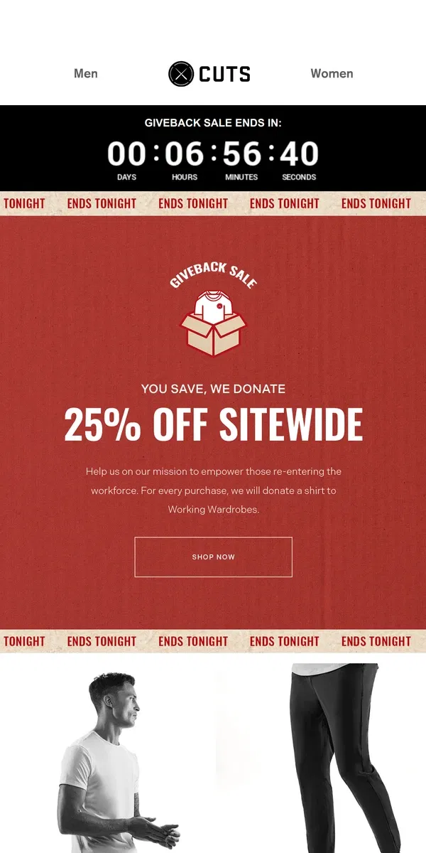 Email from Cuts. ENDS TONIGHT! 25% Off Sitewide