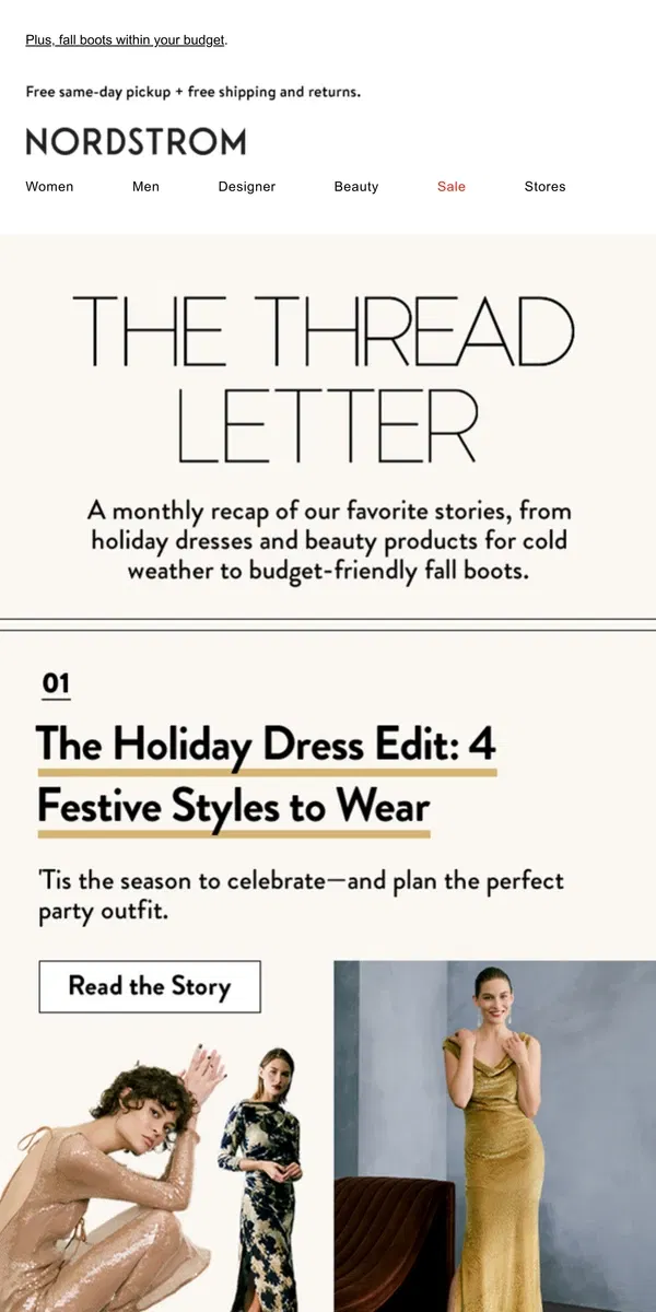 Email from Nordstrom. Holiday dresses & cold-weather skin care