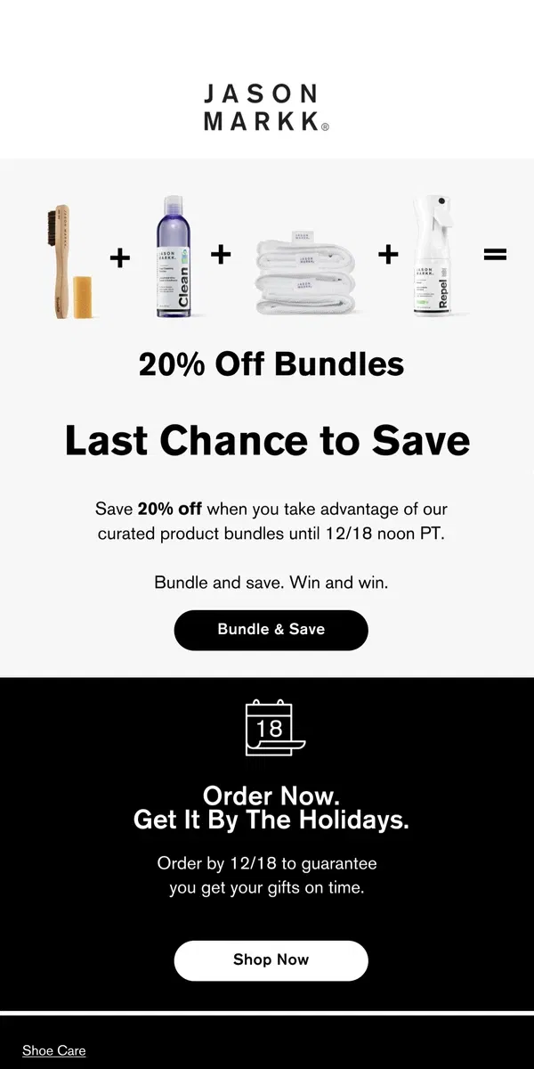 Email from Jason Markk. Time is ticking on Bundle & Save