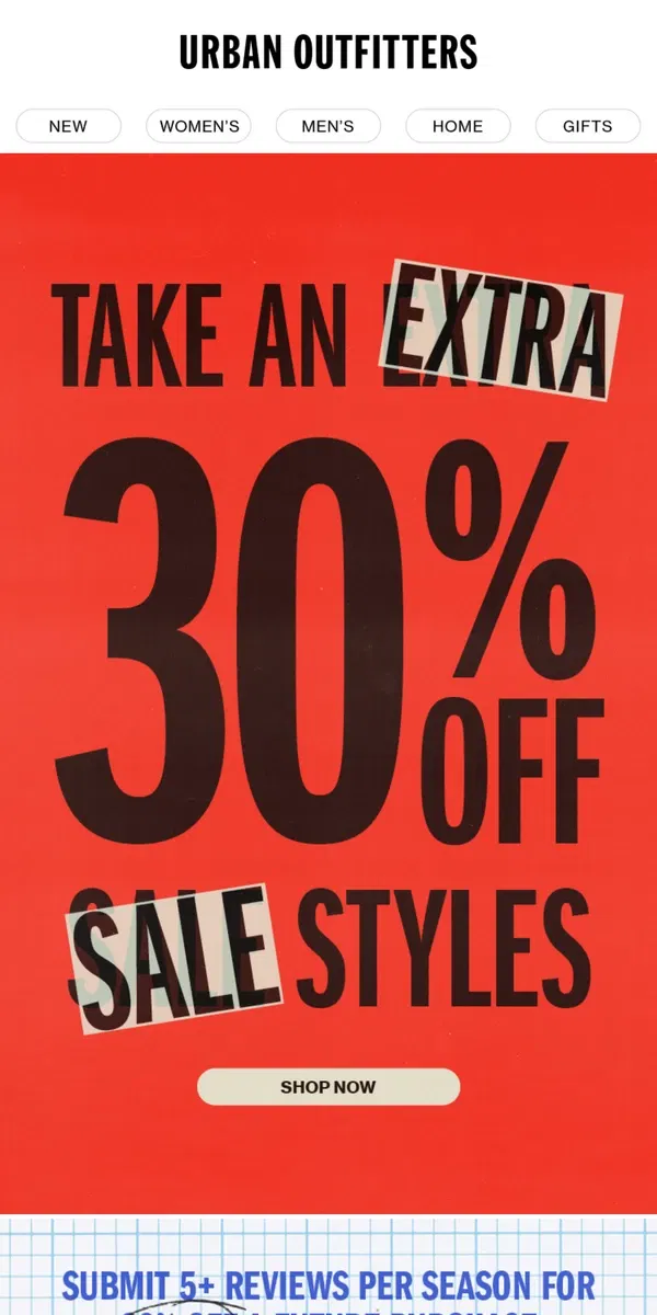 Email from Urban Outfitters. ENDS TODAY: 30% Off →