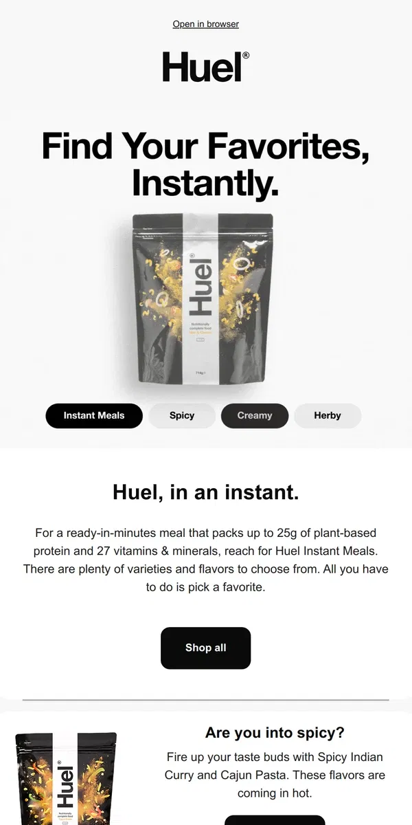 Email from Huel. Spicy or creamy? You decide.