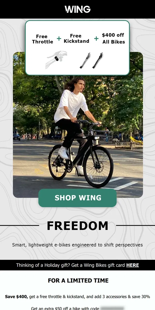 Email from Wing Bikes. Unbeatable savings happening right now 💥