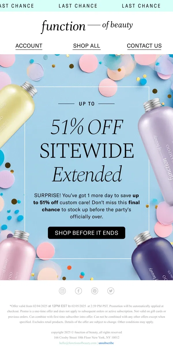 Email from Function of Beauty. One More Day ⚡ Up to 51% Off Custom Care