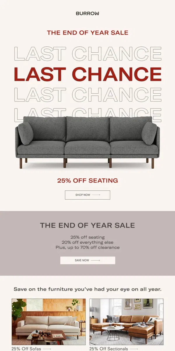 Email from Burrow. Don't miss our End of Year Sale