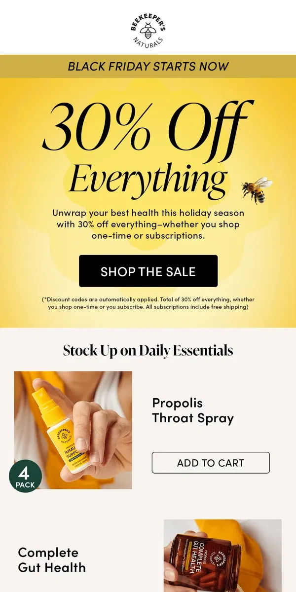 Email from Beekeeper's Naturals. 🐝 30% Off Everything 🐝