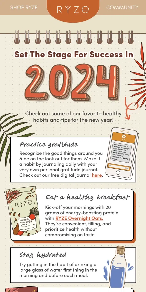 Email from RYZE Mushroom Coffee. Our 2024 resolutions are here ✔️