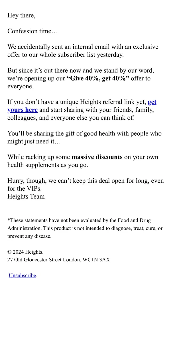 Email from Heights. Notice: Everyone’s a VIP today! 🤩