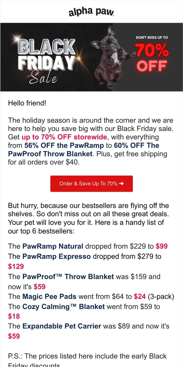 Email from Alpha Paw. ⏰ Early Black Friday: Everything. Must. Go!