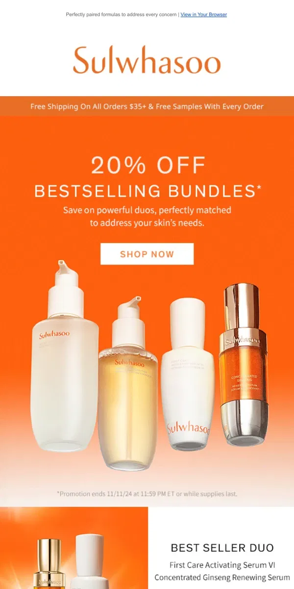 Email from Sulwhasoo. Save 20%: Bundles for Your Best Skin