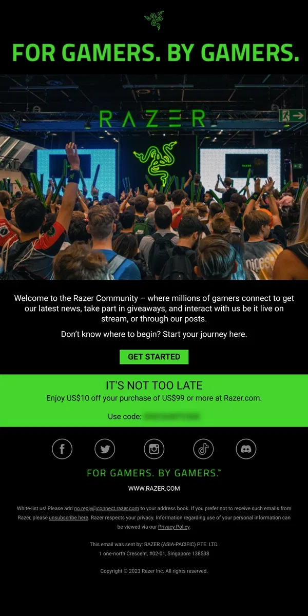 Email from Razer. Kickstart Your Epic Razer Journey