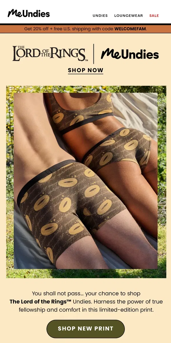 Email from MeUndies. New The Lord of the Rings™ Print