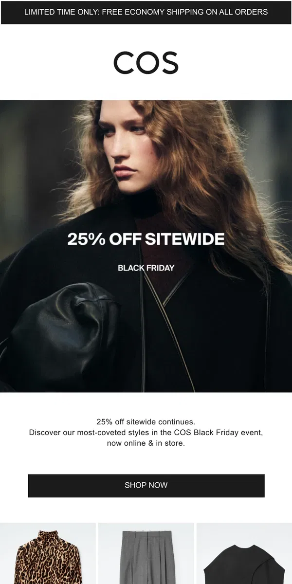 Email from COS. 25% off sitewide: the key pieces