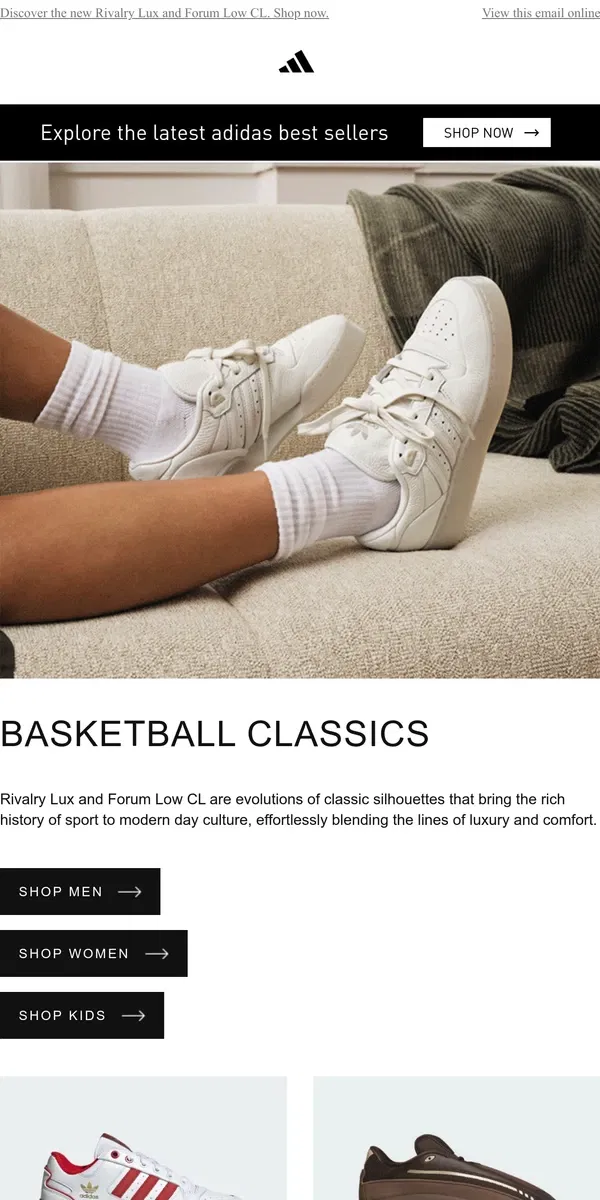 Email from Adidas. adidas Basketball Classics - Where heritage meets lifestyle