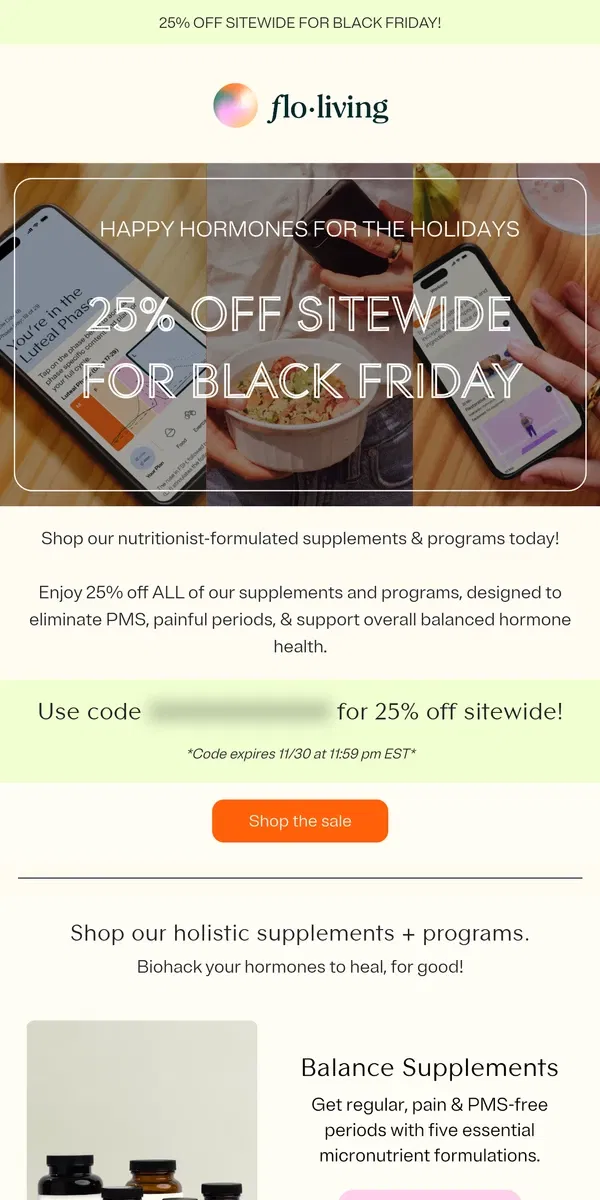 Email from FLO Living. Our biggest sale of the year 💥 25% off SITEWIDE!