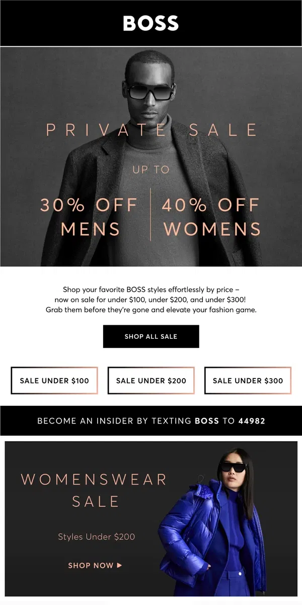 Email from HUGO BOSS. BOSS favorites on sale for under $100