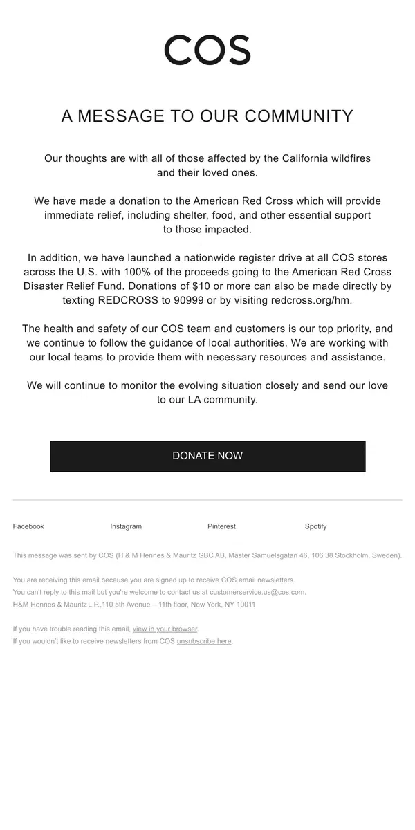 Email from COS. In support of our LA community