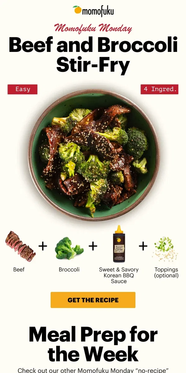 Email from Momofuku. NEW Beef and Broccoli Stir-Fry