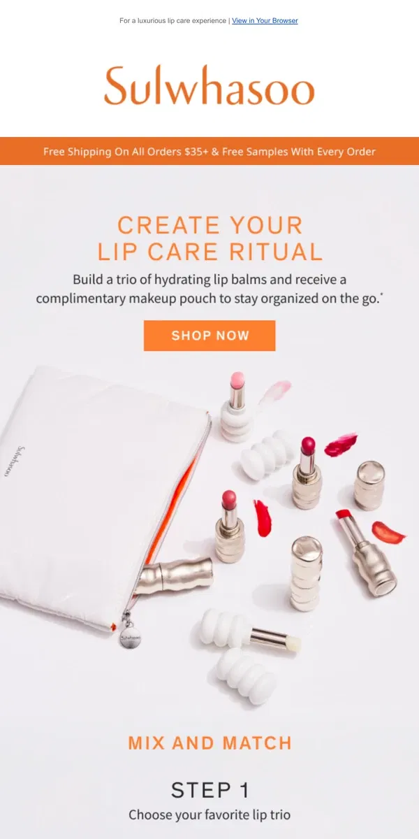 Email from Sulwhasoo. Complimentary Makeup Pouch w/ Lip Balm Trio