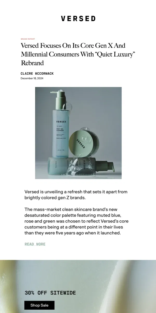 Email from Versed Skin. "Since 2019, our customer has grown with us..."