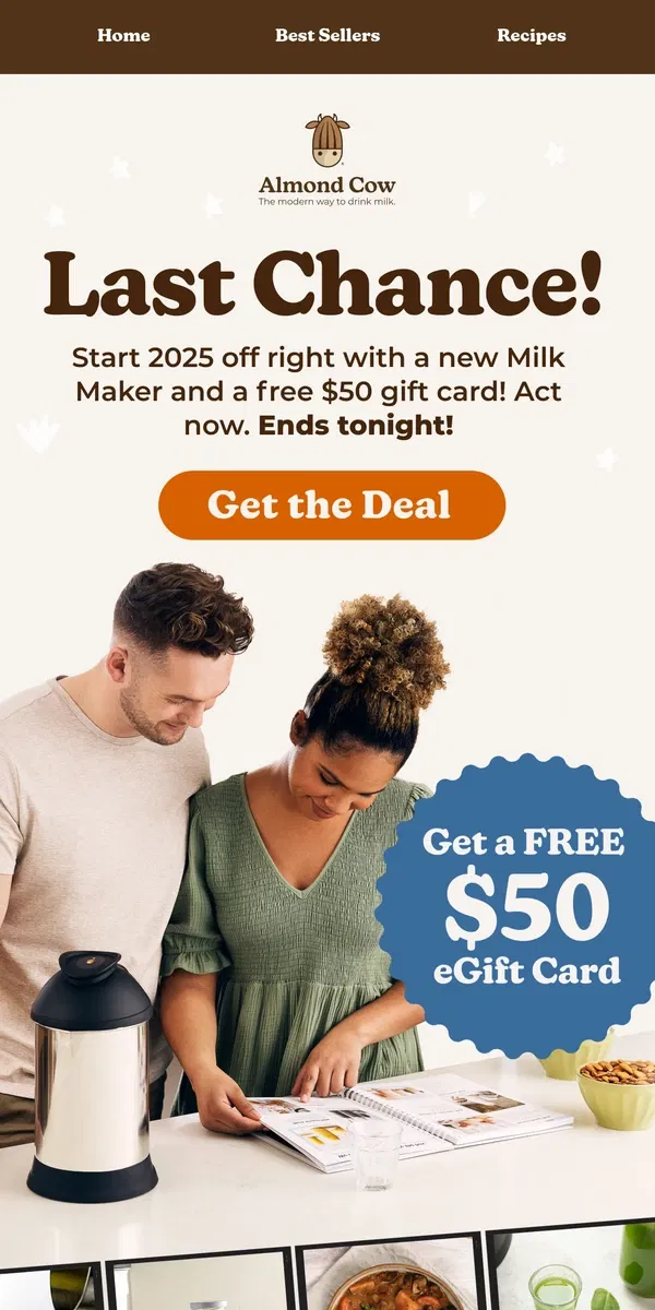 Email from Almond Cow. 🚨Last Chance: $50 Bonus Gift Card Ends Tonight🚨