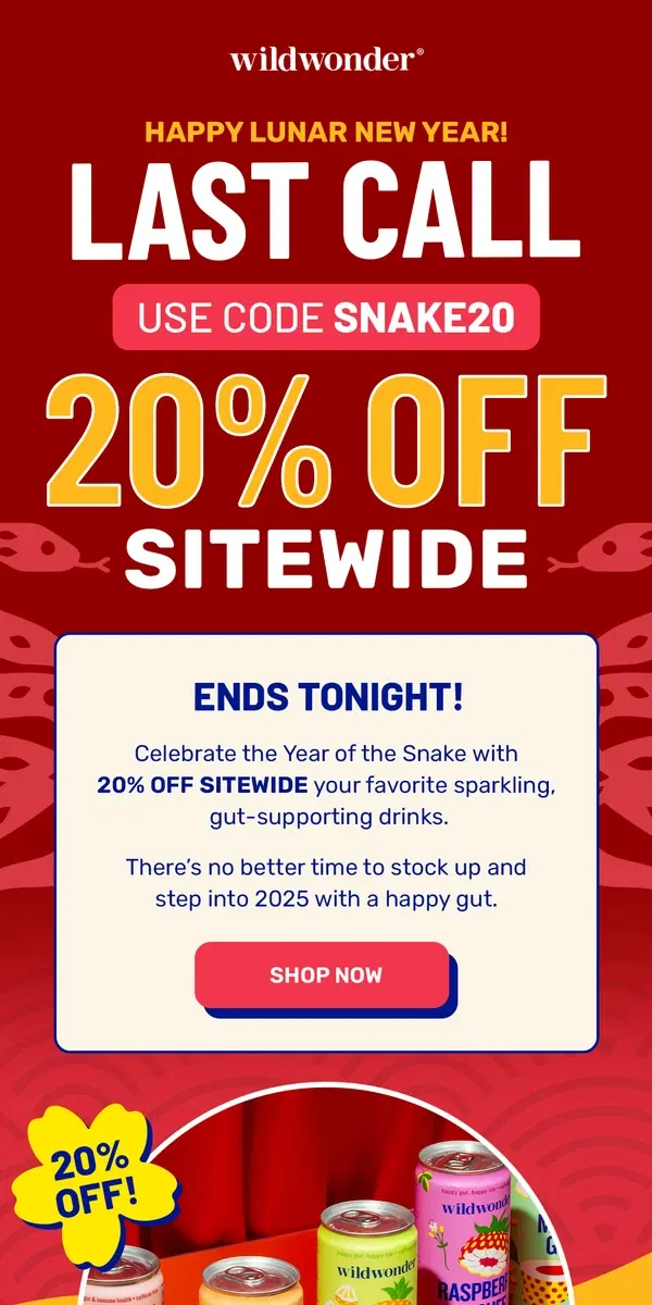 Email from wildwonder. 20% Off ENDS TONIGHT! 🎉🐍