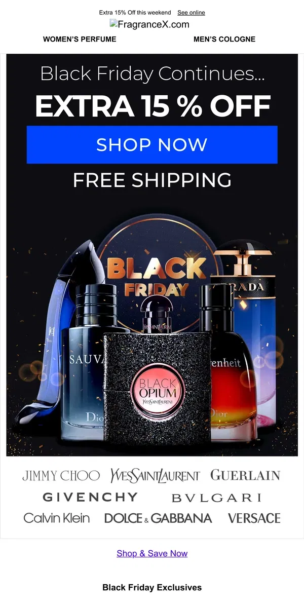 Email from FragranceX. Hurry! Don't Miss these Black Friday Specials