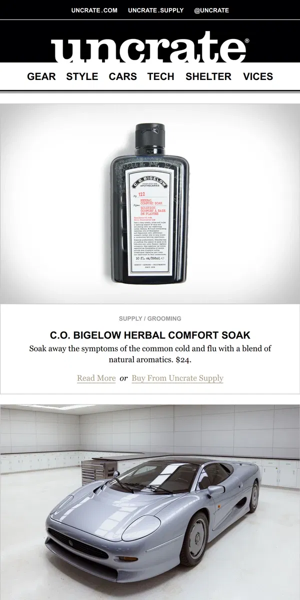 Email from Uncrate. C.O. Bigelow Herbal Comfort Soak & more