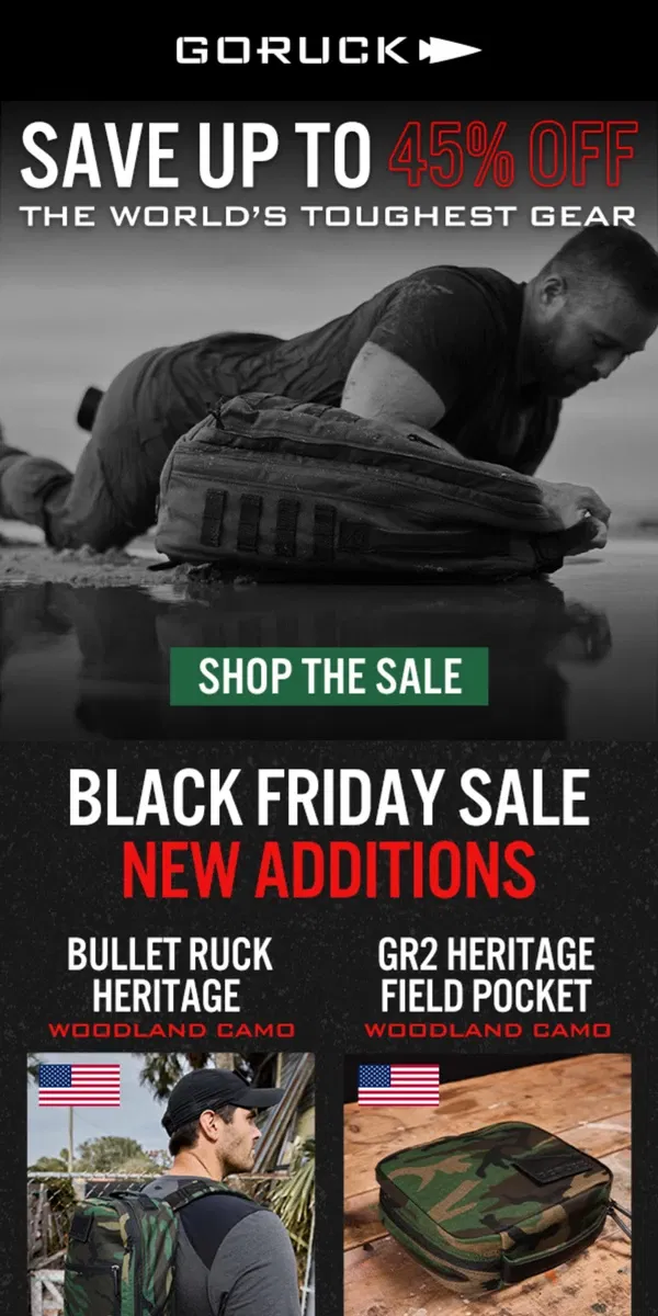 Email from GORUCK. New Gear Added - New Black Friday Deals Are Live