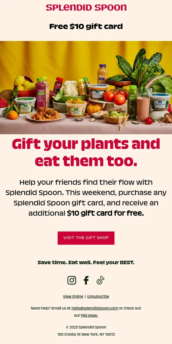 Email from Splendid Spoon. ✨ Free $10 gift card