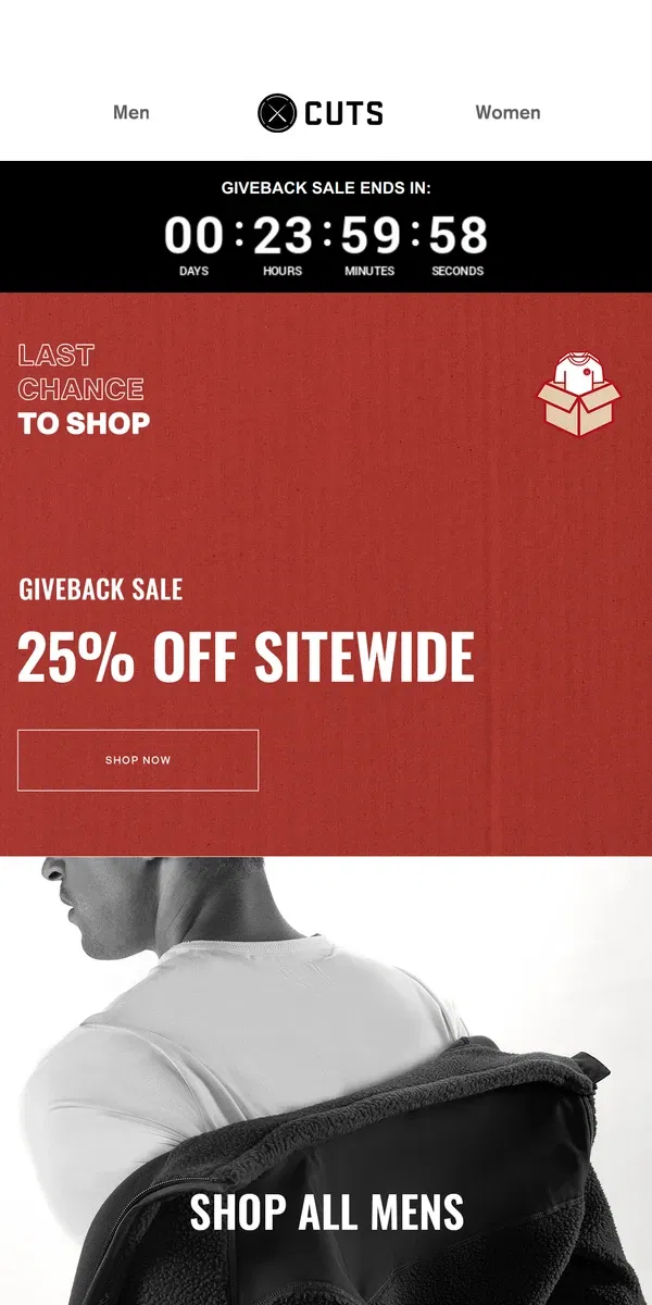 Email from Cuts. LAST CHANCE: 25% Off Sitewide