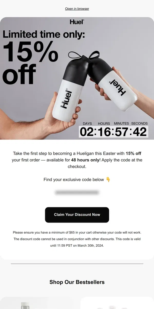 Email from Huel. 🔥15% off your next order🔥