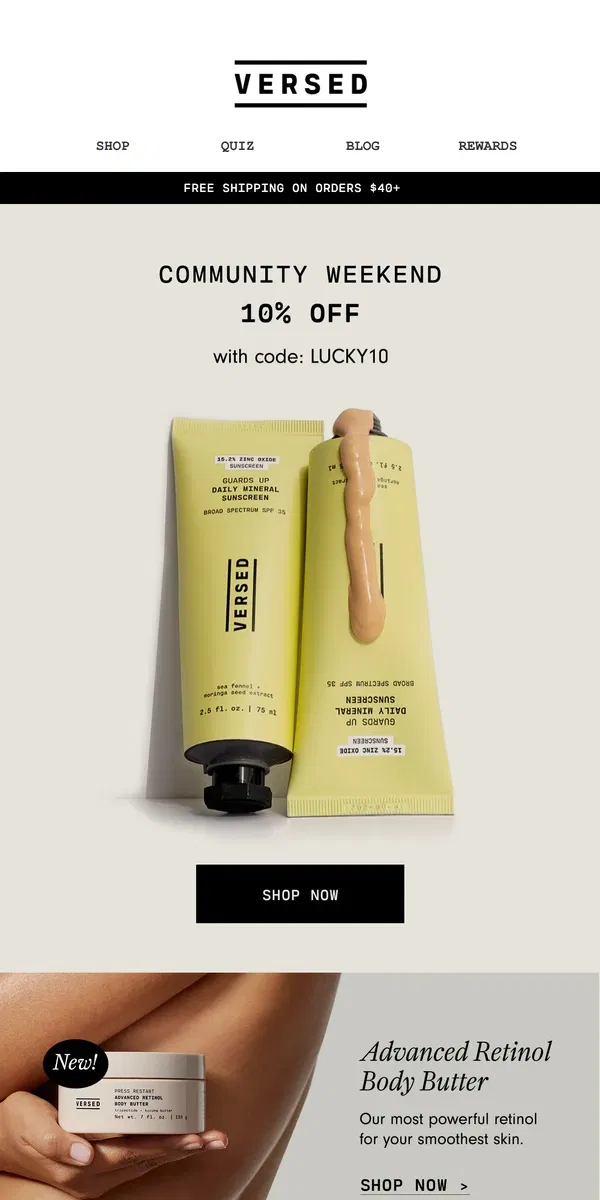 Email from Versed Skin. Cheers to 10% off everything