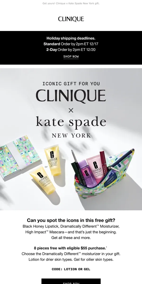 Email from Clinique. So many ICONS in this gift 🌟 A $105 value. 