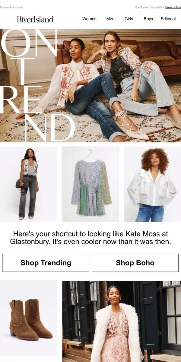 Email from River Island. Trending: boho