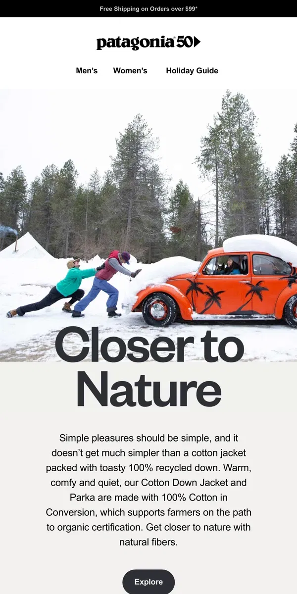 Email from Patagonia. Cotton Outerwear