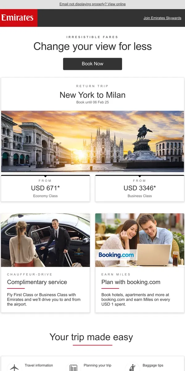 Email from Emirates. Explore Milan with these special fares