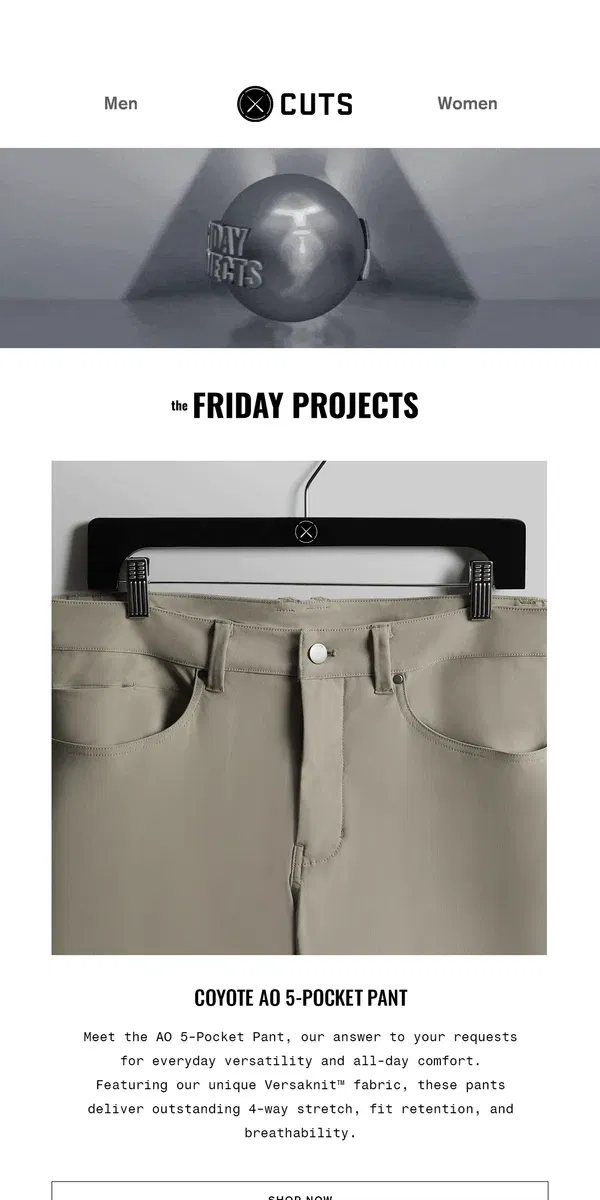 Email from Cuts. NEW Coyote AO 5-Pocket Pant