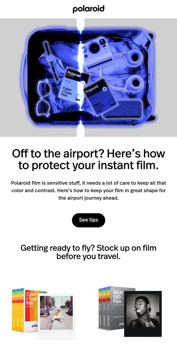 Email from Polaroid. Hey, ✈️ Traveling? 