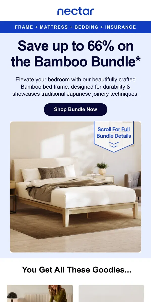 Email from Nectar. Bed + Bamboo Frame + Bedding = Bundle & Save 🎉