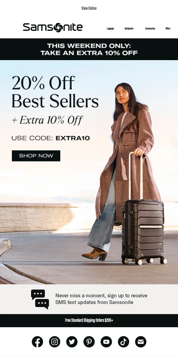 Email from Samsonite. 20% Off Best Sellers + Extra 10% Off