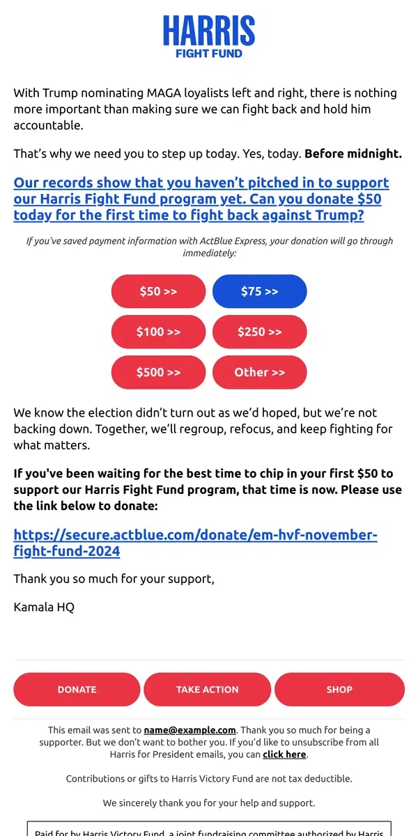 Email from Kamala Harris. Your supporter record