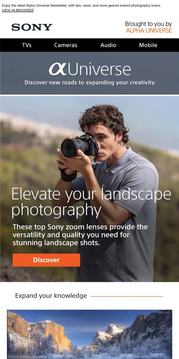 Email from Sony. Inside Access to Sony Photography | January News, Tips, Profiles + More