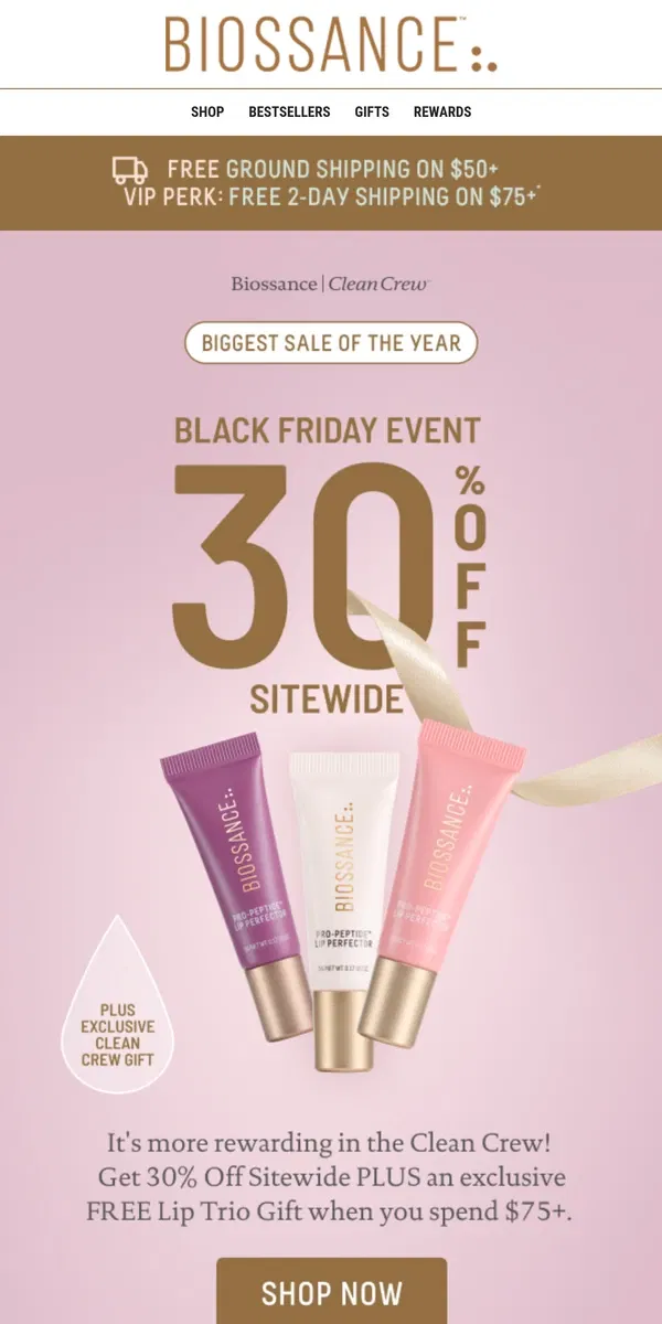 Email from Biossance. Be a gold🌟 gifter! 30% OFF sitewide