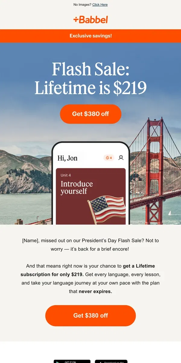 Email from Babbel. 👉 Back for a very limited time: Get Lifetime for only $219!